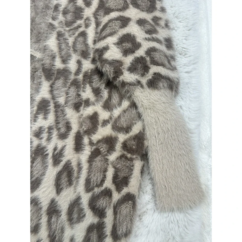 Vinizbena Leopard Print‎ Fuzzy Cardigan Open Front Women's  Size L/XL